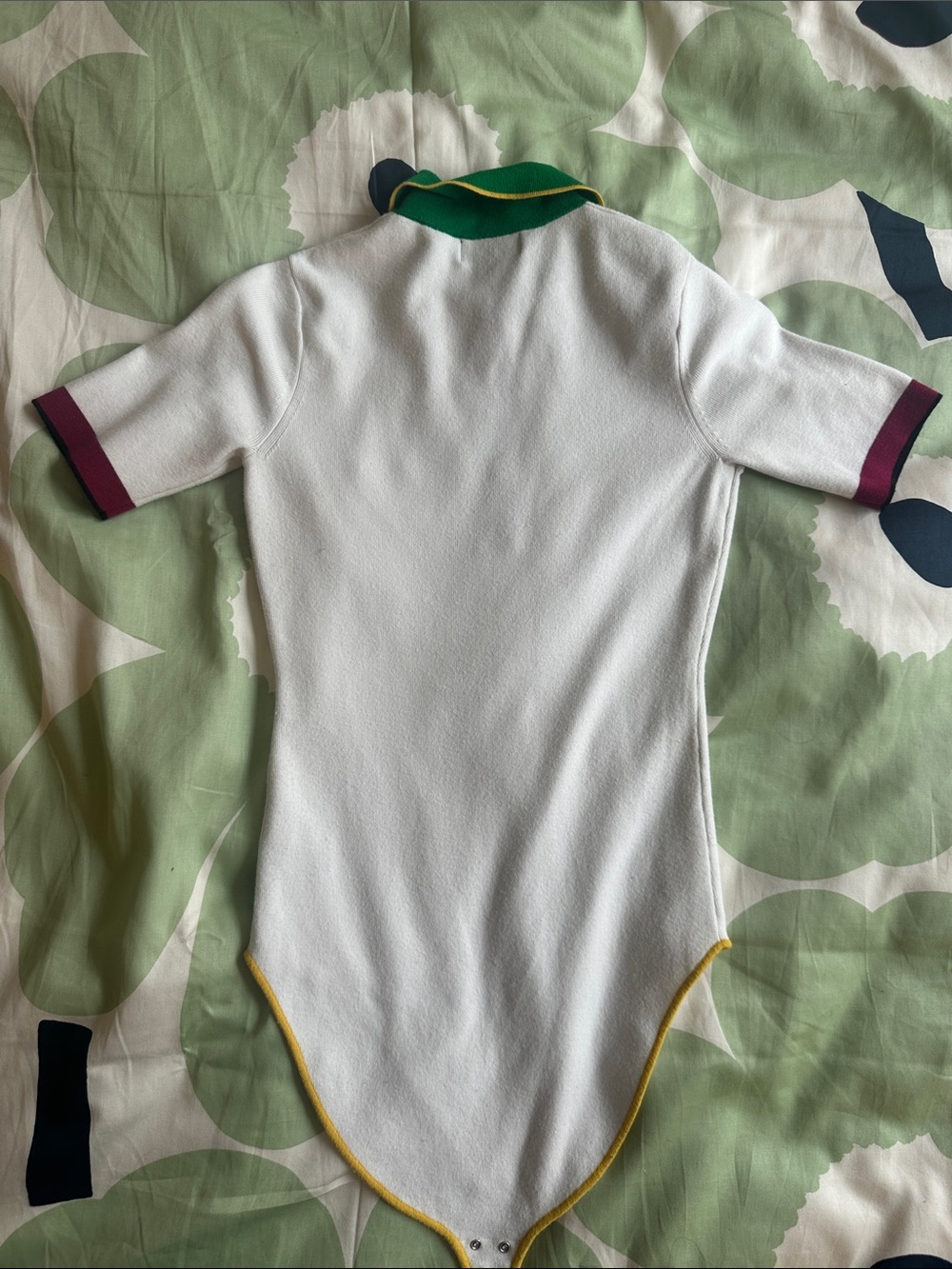 Sergio Tacchini Knit White Polo Bodysuit with Green Collar, Burgundy Accents - Picture 4 of 4